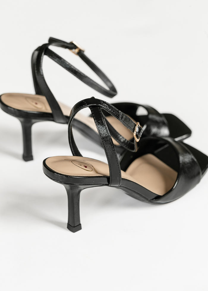 Square Toe Ankle Strap Kitten Heel Shoes