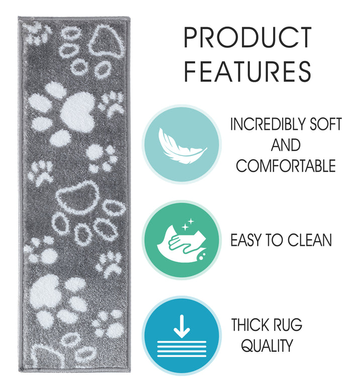 Stair Treads Rug 9"x28" Paw Collection | Gray & White