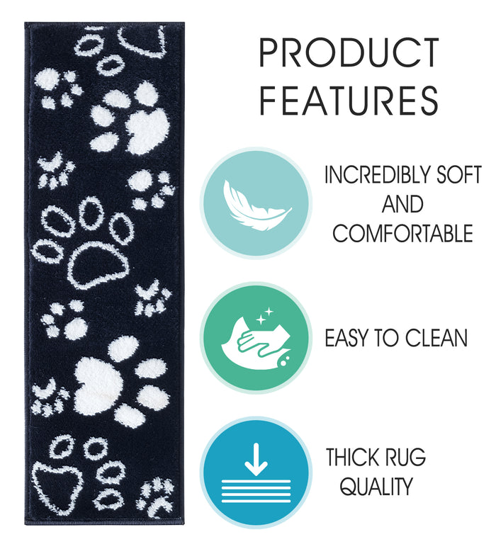 Stair Treads Rug 9"x28" Paw Collection | Navy & White