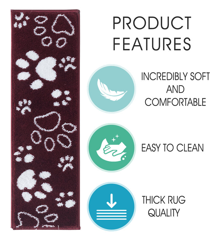 Stair Treads Rug 9"x28" Paw Collection | Red & White
