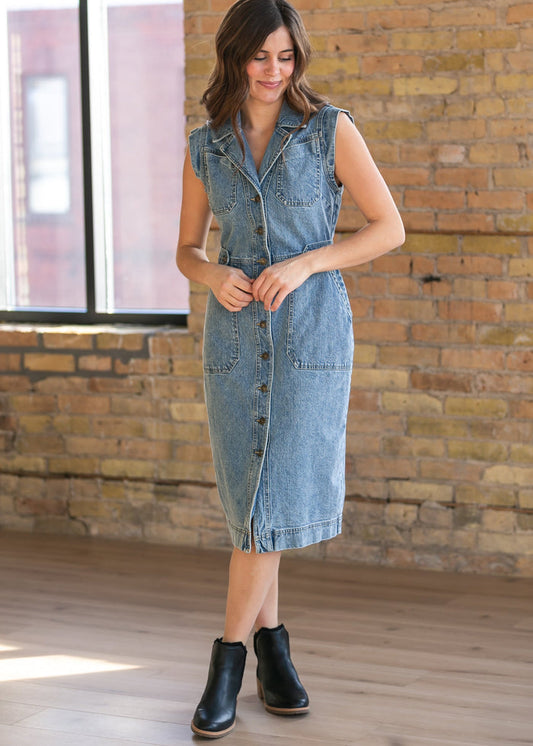 Steve Madden® Julieta Sleeveless Denim Midi Dress FF Dresses
