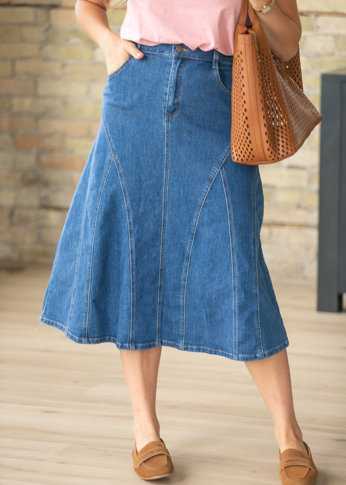 Stitch Detail A-line Denim Mid Skirt FF Skirts