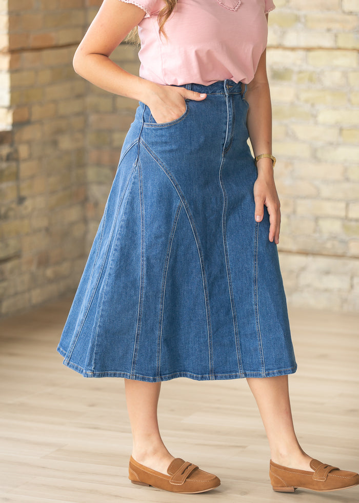 Stitch Detail A-line Denim Mid Skirt FF Skirts