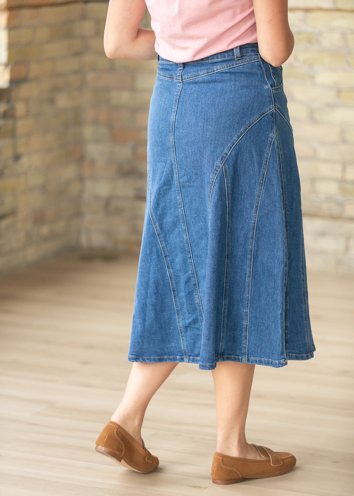 Stitch Detail A-line Denim Mid Skirt FF Skirts