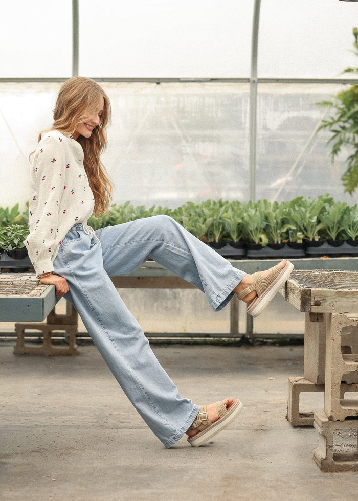 Straight Leg Drawstring Jeans FF Pants