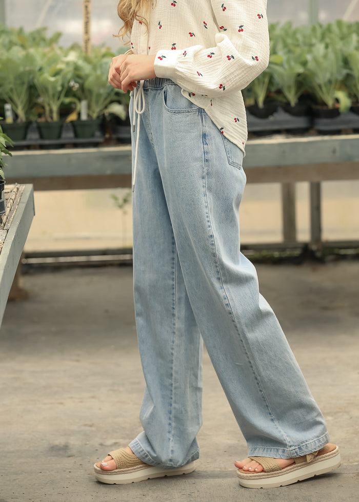 Straight Leg Drawstring Jeans FF Pants
