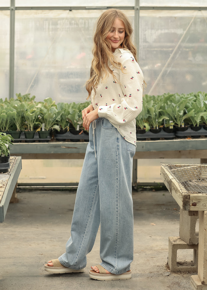 Straight Leg Drawstring Jeans FF Pants