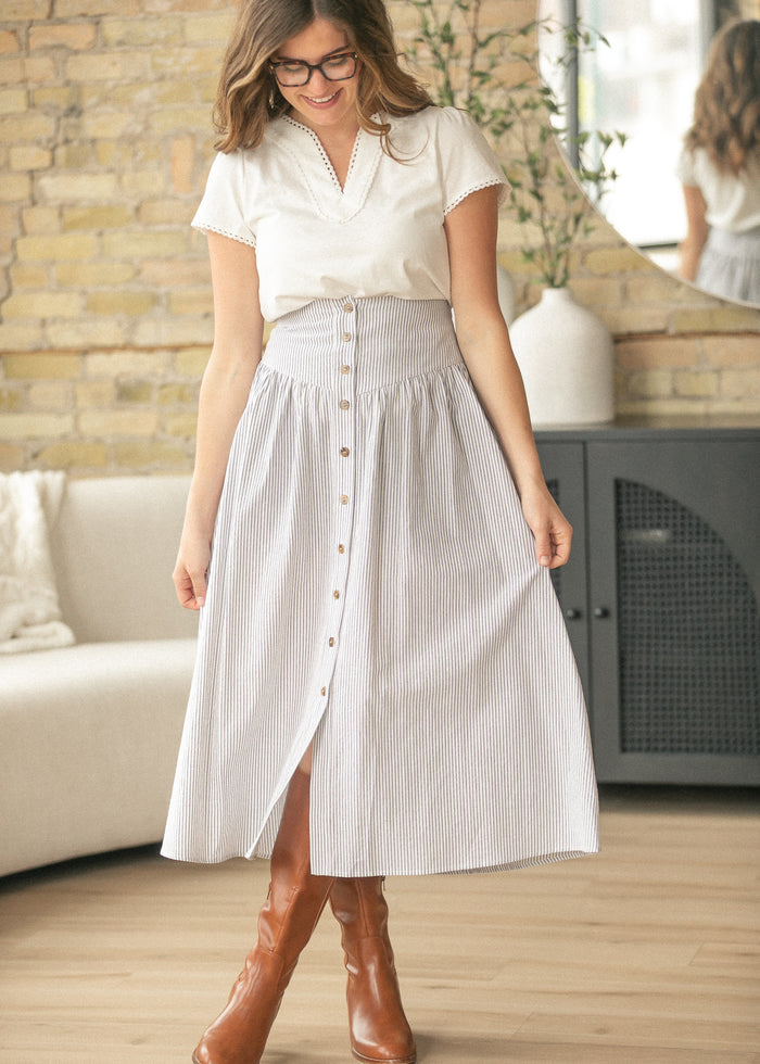 Stripe Button Down Maxi Skirt FF Skirts