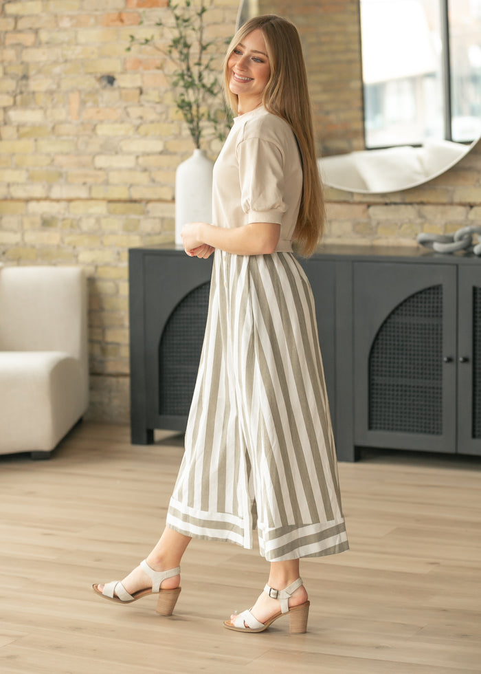 Stripe Short Sleeve Sweater Maxi Dress FF Dresses