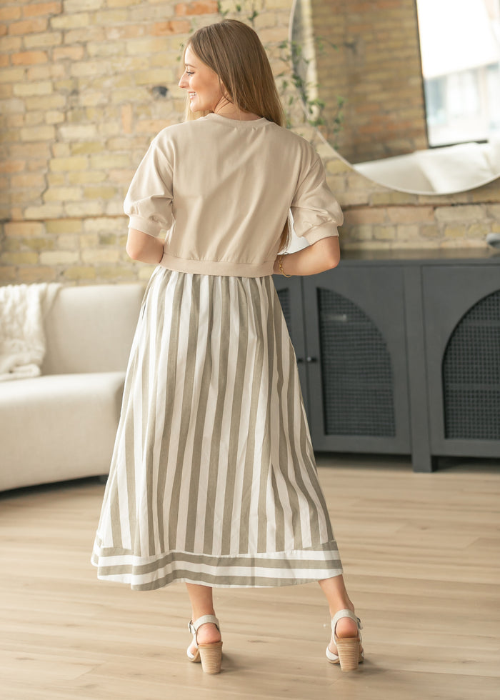 Stripe Short Sleeve Sweater Maxi Dress FF Dresses