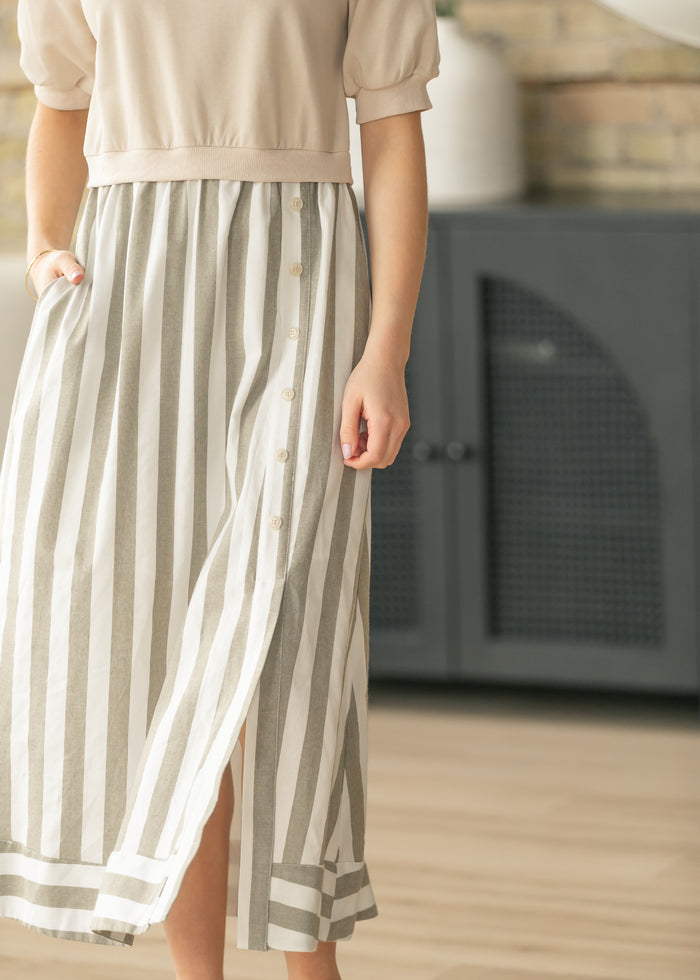 Stripe Short Sleeve Sweater Maxi Dress FF Dresses