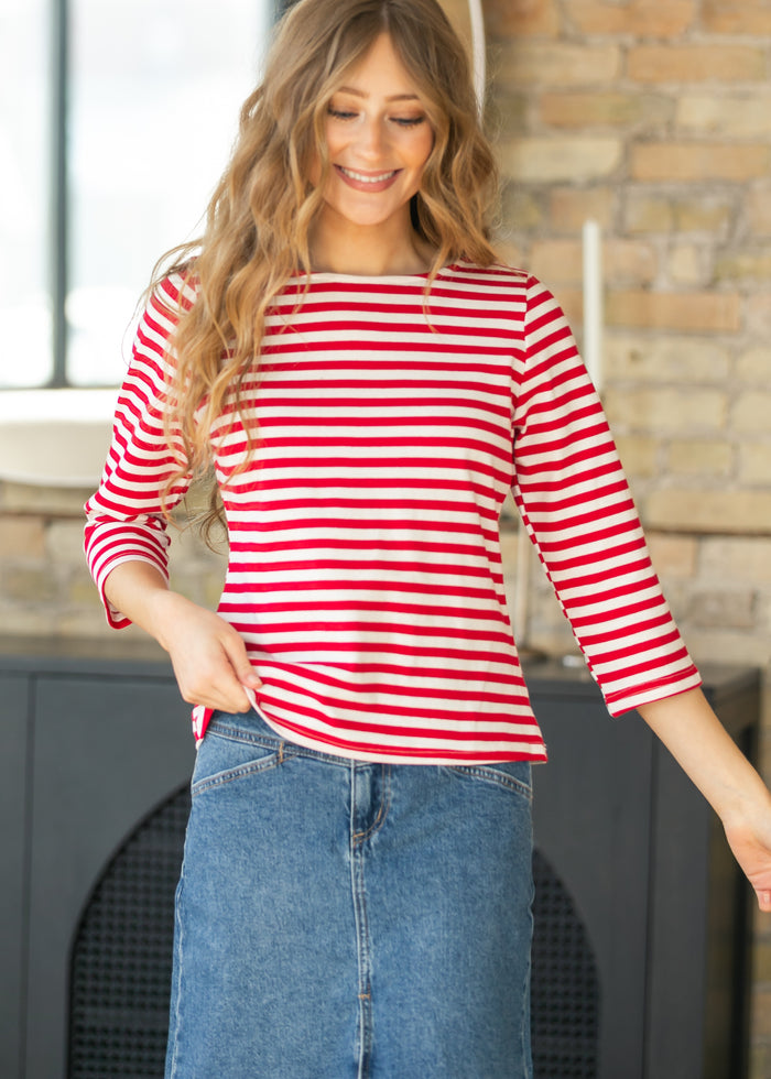Striped Boatneck Half Sleeve Top FF Tops
