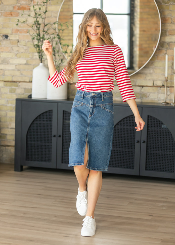 Striped Boatneck Half Sleeve Top FF Tops