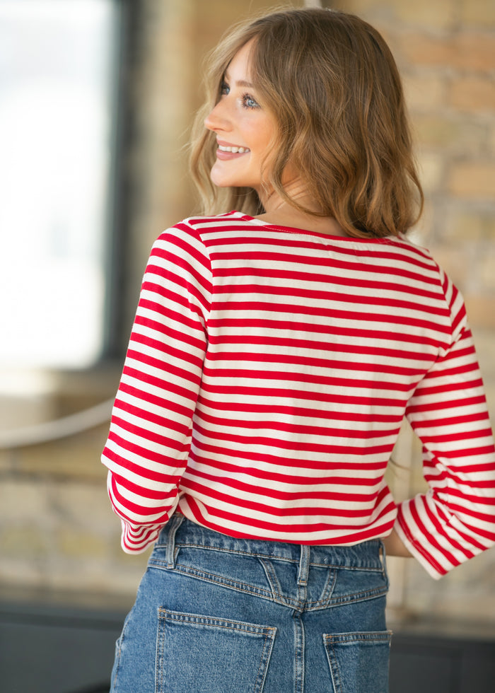 Striped Boatneck Half Sleeve Top FF Tops
