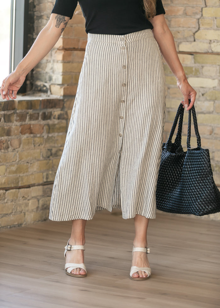 Striped Button Front Maxi Skirt FF Skirts