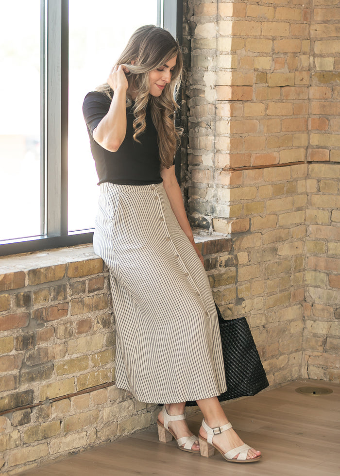 Striped Button Front Maxi Skirt FF Skirts