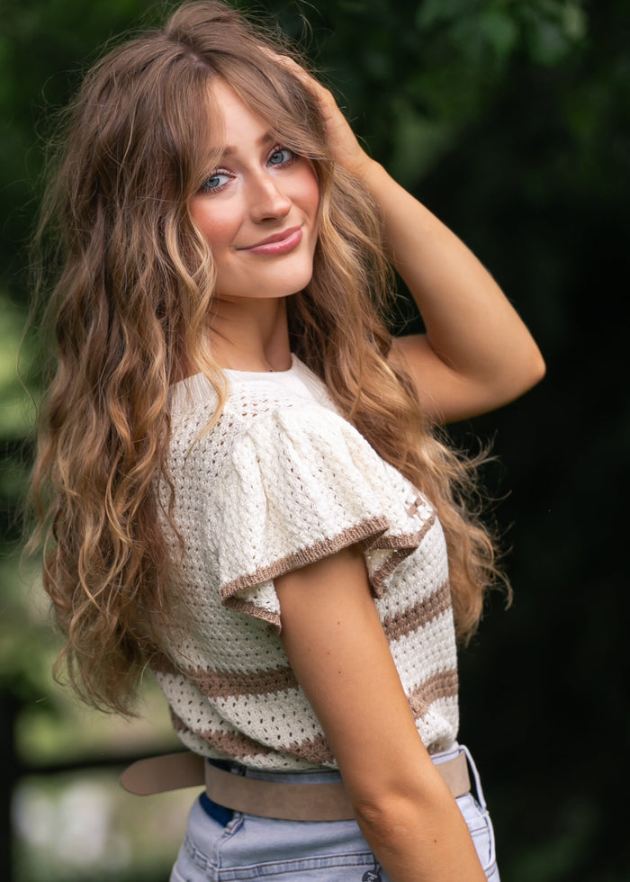 Striped Crochet Knit Top FF Tops