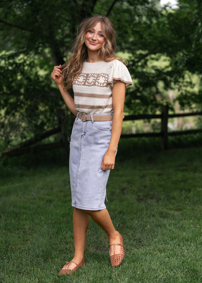 Striped Crochet Knit Top FF Tops
