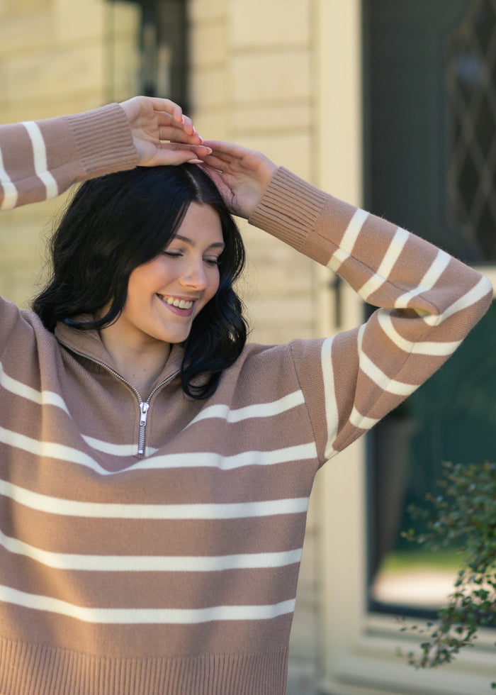 Striped Half Zip Sweater FF Tops