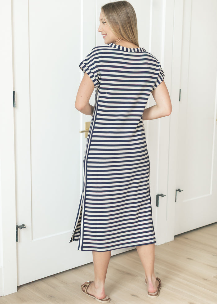 Striped Henley Knit Midi Dress FF Dresses