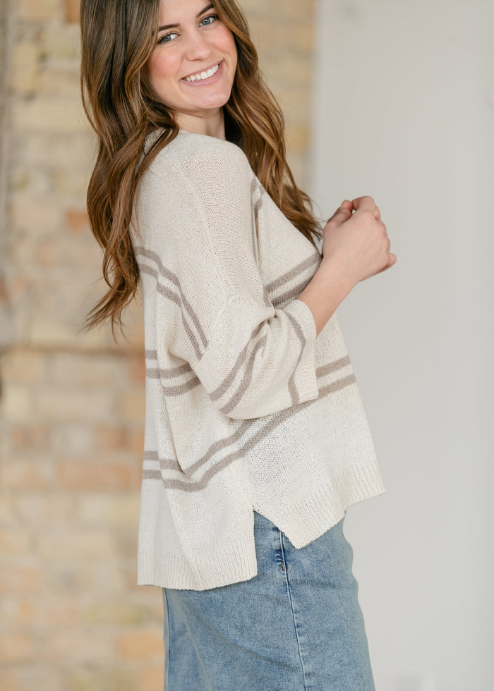 Striped Knit Drop Shoulder Top FF Tops