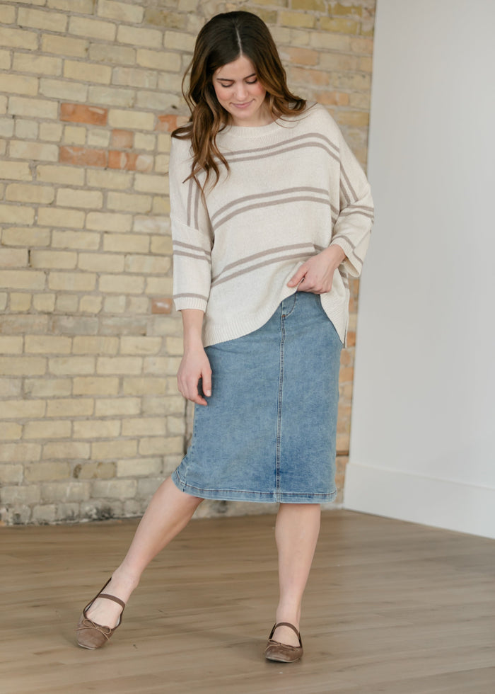 Striped Knit Drop Shoulder Top FF Tops