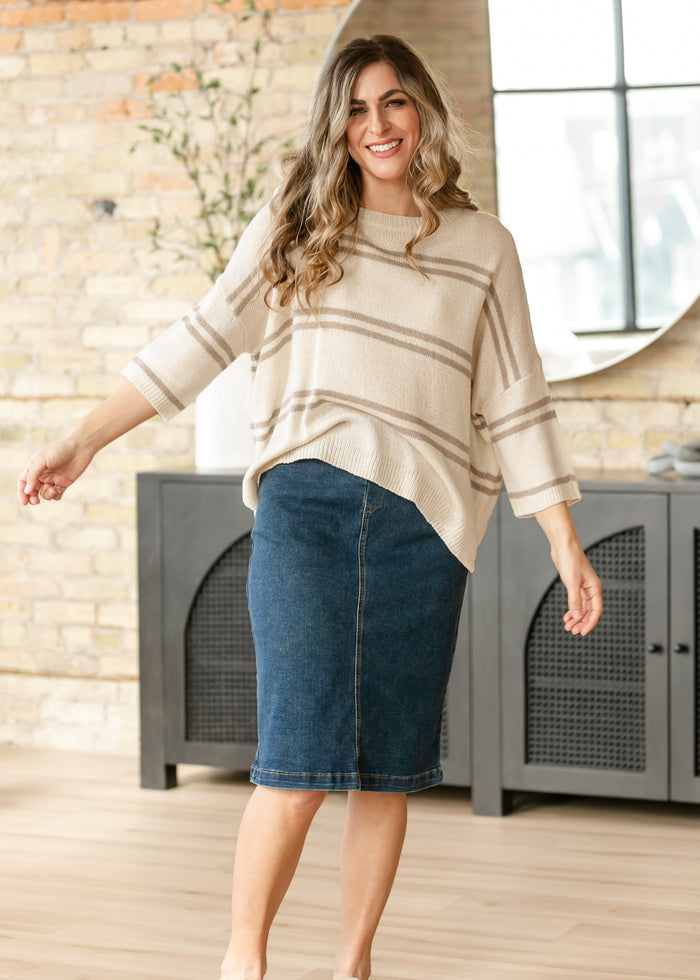 Striped Knit Drop Shoulder Top FF Tops