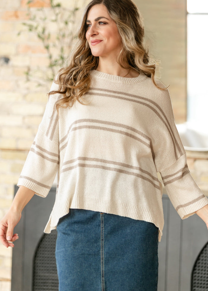 Striped Knit Drop Shoulder Top FF Tops