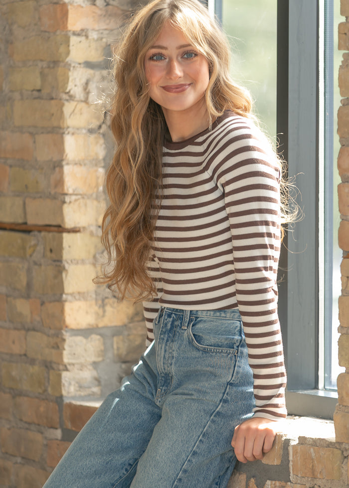 Striped Long Sleeve Crewneck Top FF Tops