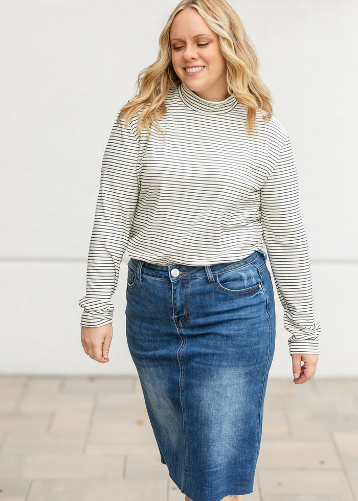 Striped Long Sleeve Mock Neck Top FF Tops