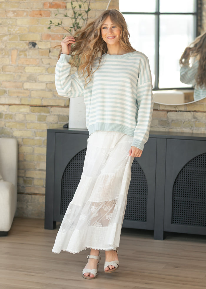 Striped Oversize Knit Sweater FF Tops