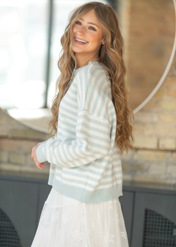 Striped Oversize Knit Sweater FF Tops