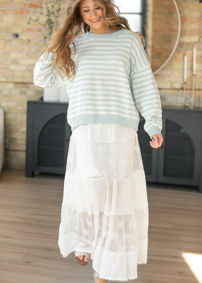 Striped Oversize Knit Sweater FF Tops