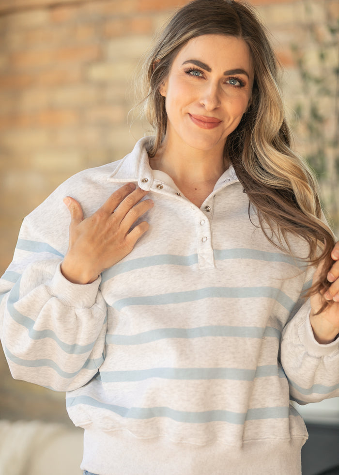 Striped Quarter Snap Pullover FF Tops