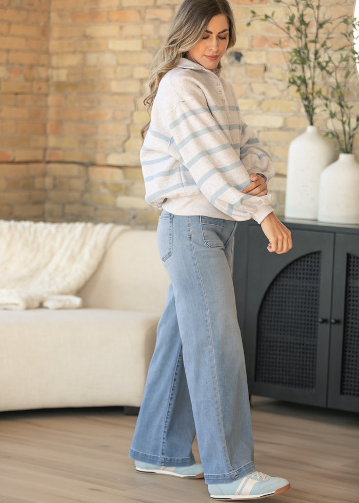 Striped Quarter Snap Pullover FF Tops