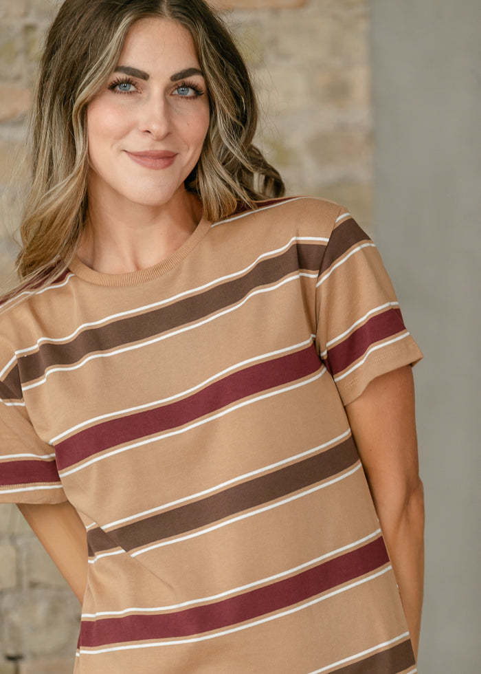 Striped Short Sleeve T-Shirt Midi Dress FF Dresses