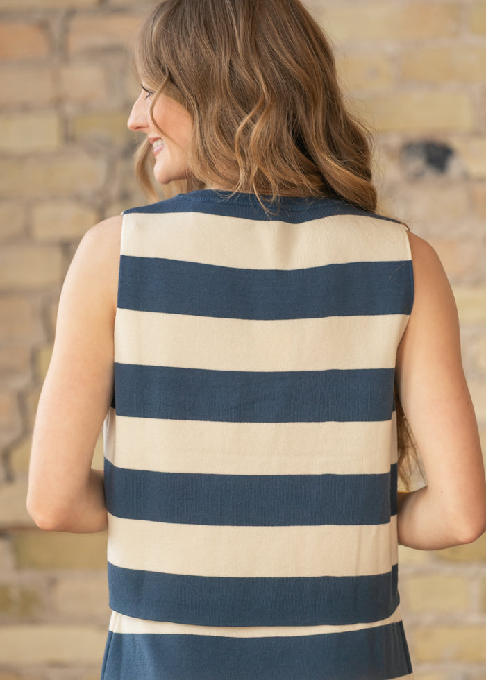 Striped Sleeveless Knit Top & Skirt Set FF Tops