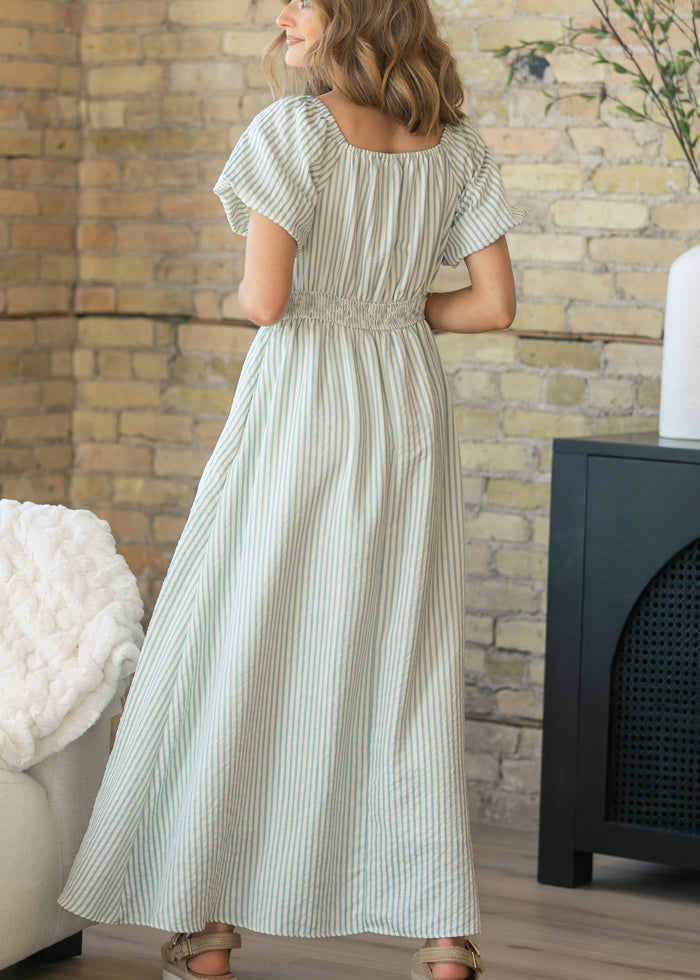 Striped Smocked Sweetheart Maxi Dress FF Dresses