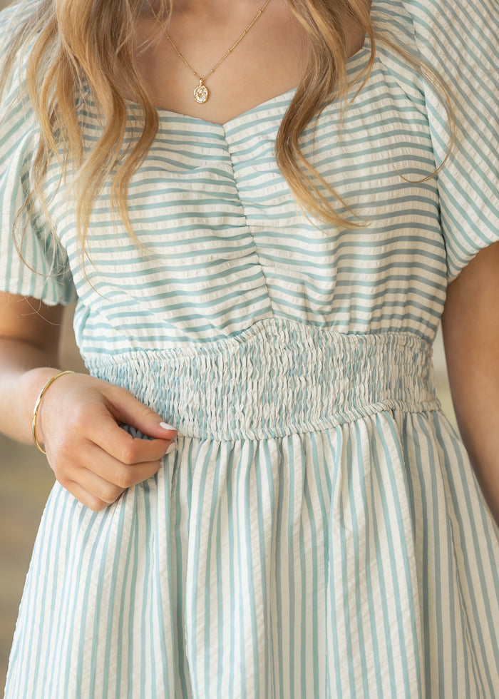 Striped Smocked Sweetheart Maxi Dress FF Dresses
