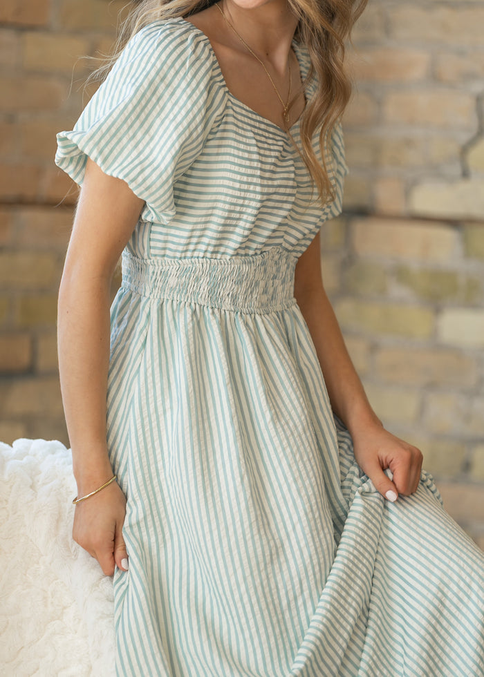 Striped Smocked Sweetheart Maxi Dress FF Dresses