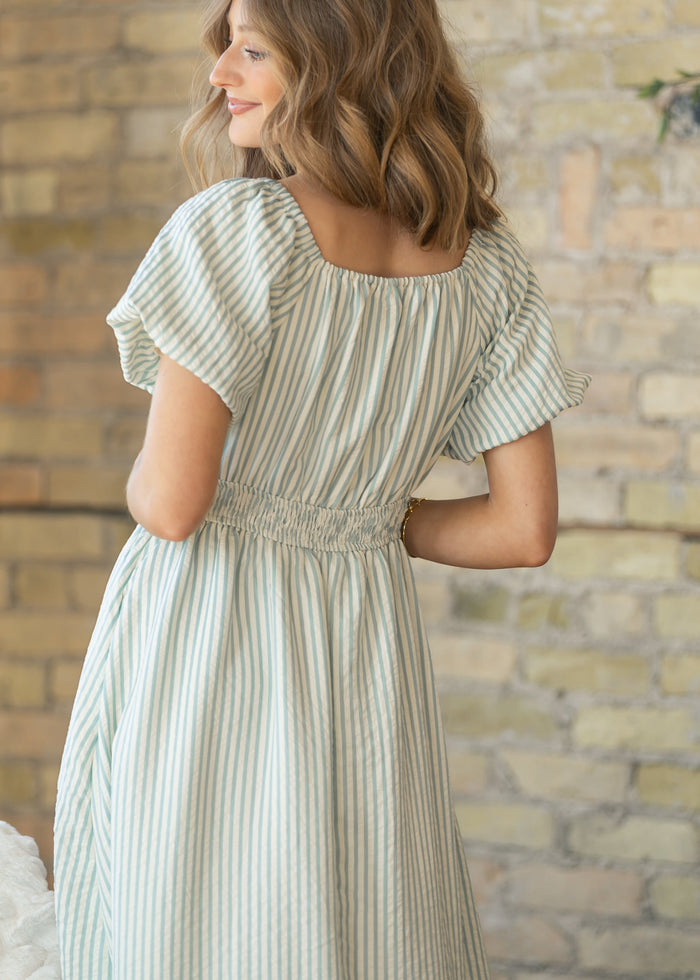 Striped Smocked Sweetheart Maxi Dress FF Dresses