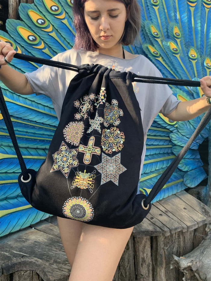 Symbol Tree Drawstring Bag - Sacred Geometry Design Detail by Symbolika