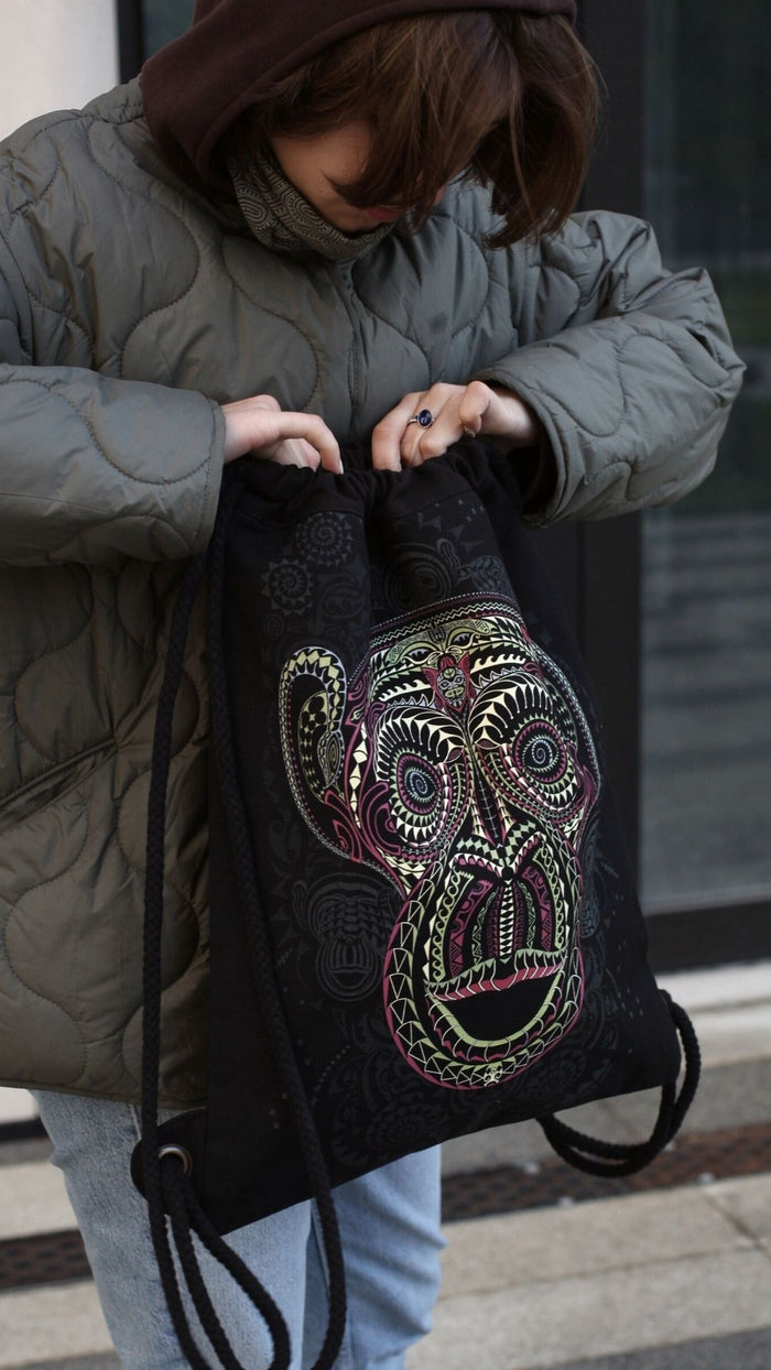 Tā Moko Drawstring Bag Drawstring Bag - Front View by Symbolika