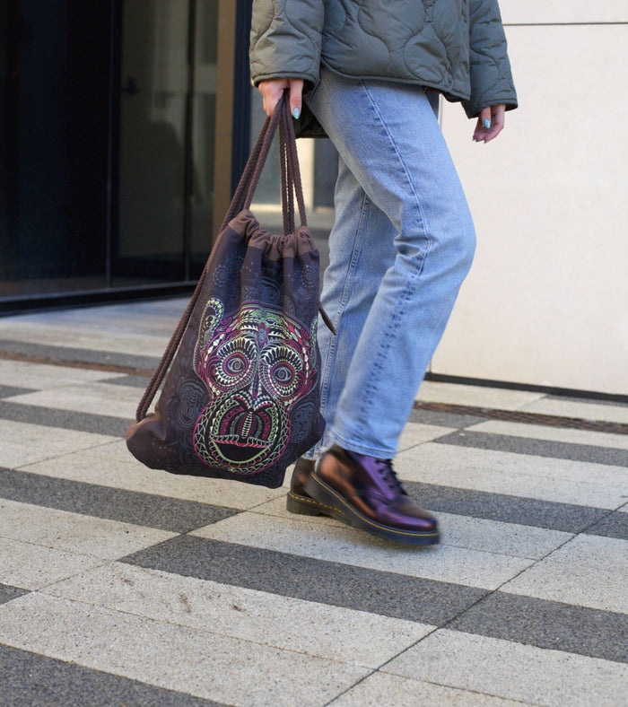 Tā Moko Drawstring Bag Drawstring Bag - Front View by Symbolika