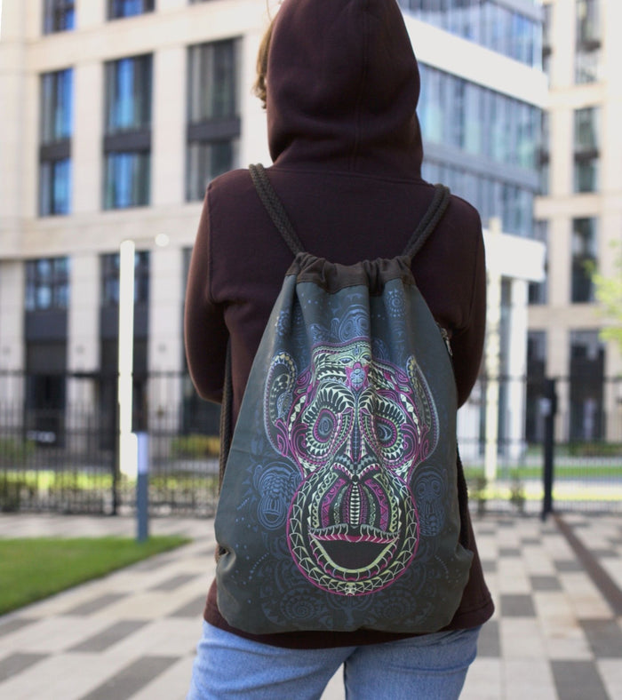 Tā Moko Drawstring Bag Drawstring Bag - Back View by Symbolika
