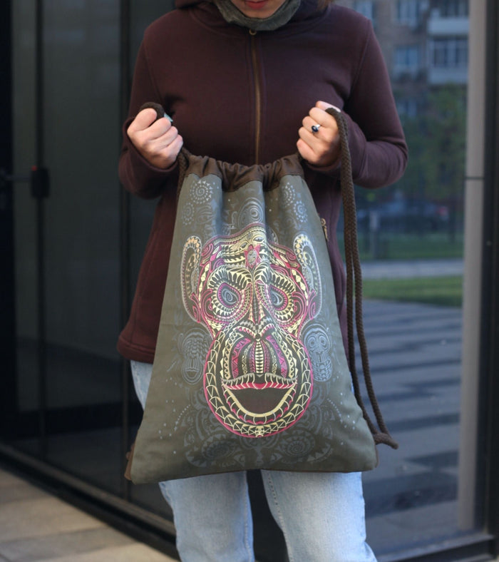 Tā Moko Drawstring Bag - Sacred Geometry Design Detail by Symbolika
