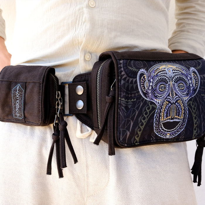 Ta Monkey Belt Bag — Psychedelic Primate Art Fanny Pack - Front View by Symbolika