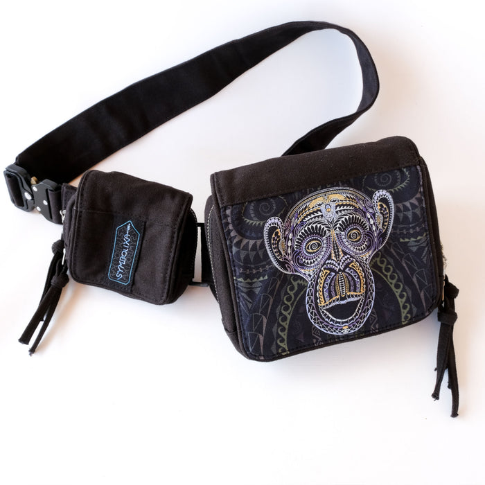 Ta Monkey Belt Bag — Psychedelic Primate Art Fanny Pack - Back View by Symbolika