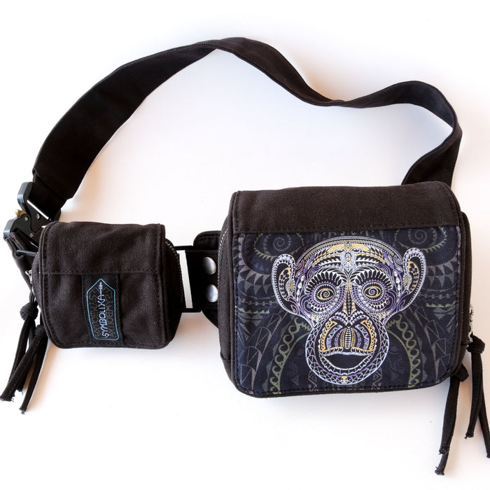 Ta Monkey Belt Bag — Psychedelic Primate Art Psychedelic Art Print on Black T-Shirt by Symbolika