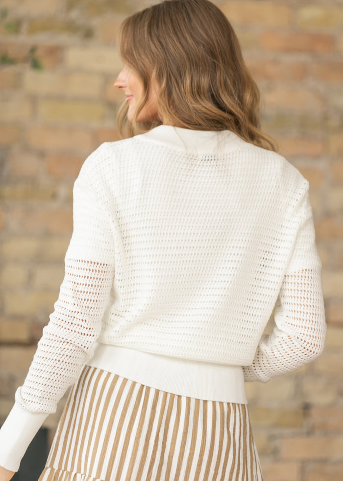 Tate Ivory Crochet Open Knit Cardigan IC Layering Essentials